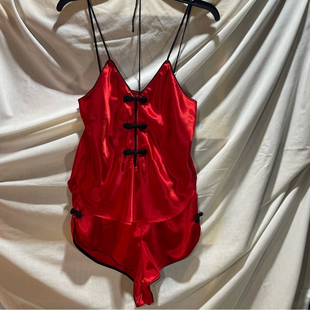 Vintage 1990s Red Satin Lingerie Set